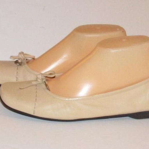 Prada Pink Beige Almond Toe Chrome Accent Designer Flats - Picture 9 of 12